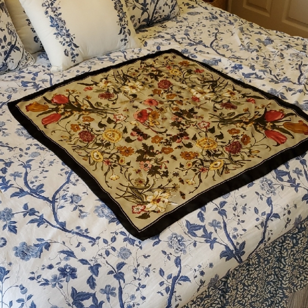 CURATED BY RUA'H KIBRIYA: Botanical Black-Bordered 26" Square Scarf, NWOT
